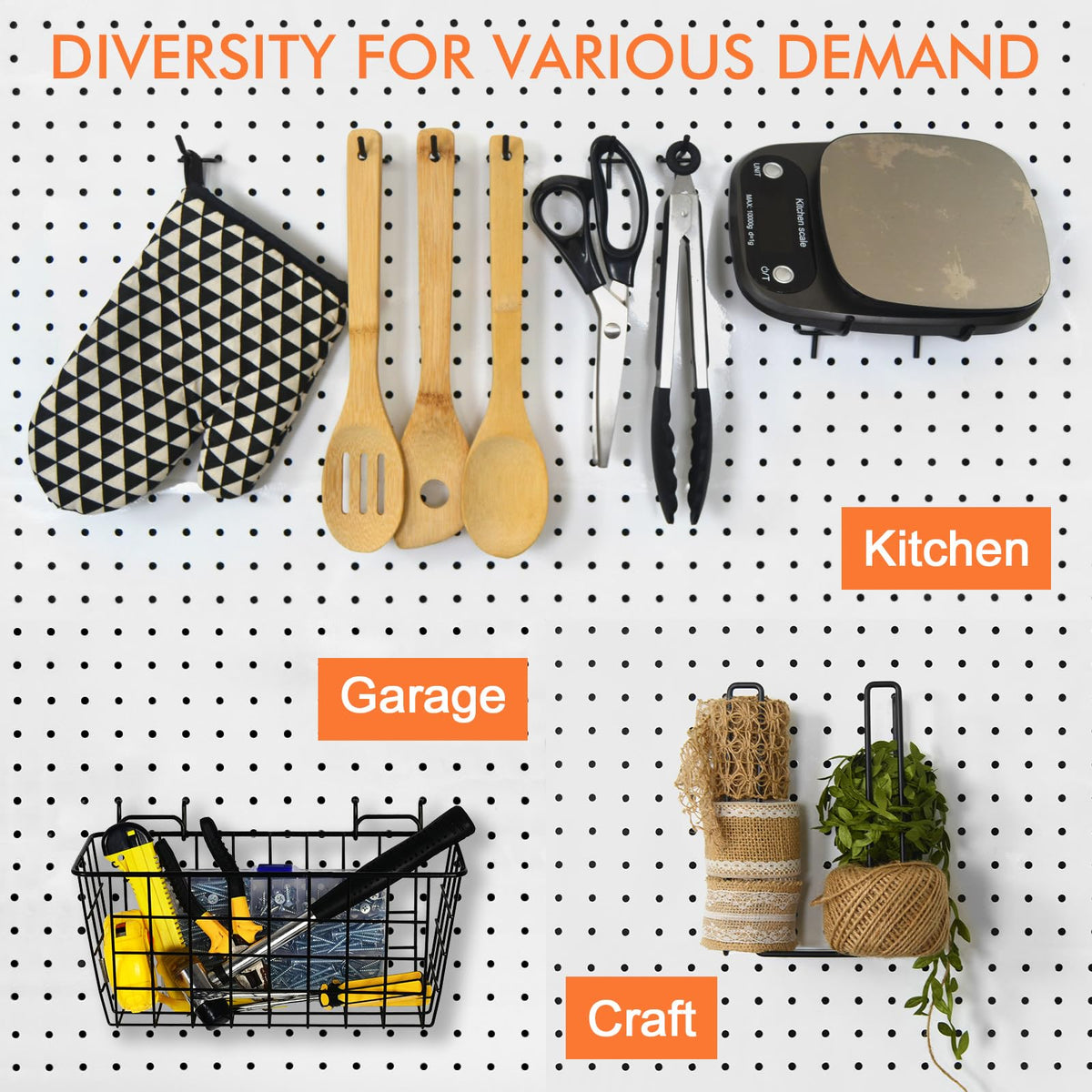 G.CORE pegboard 2-inch hooks organize kitchen and craft items