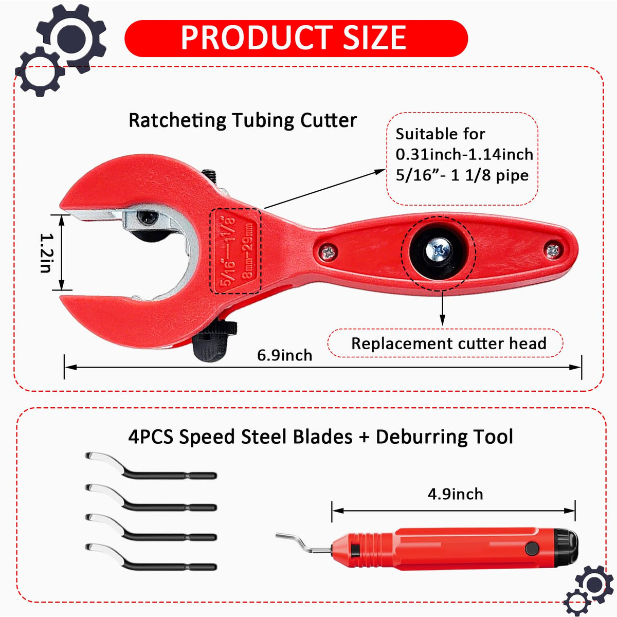 Includes replacement blades set for copper and metal pipes