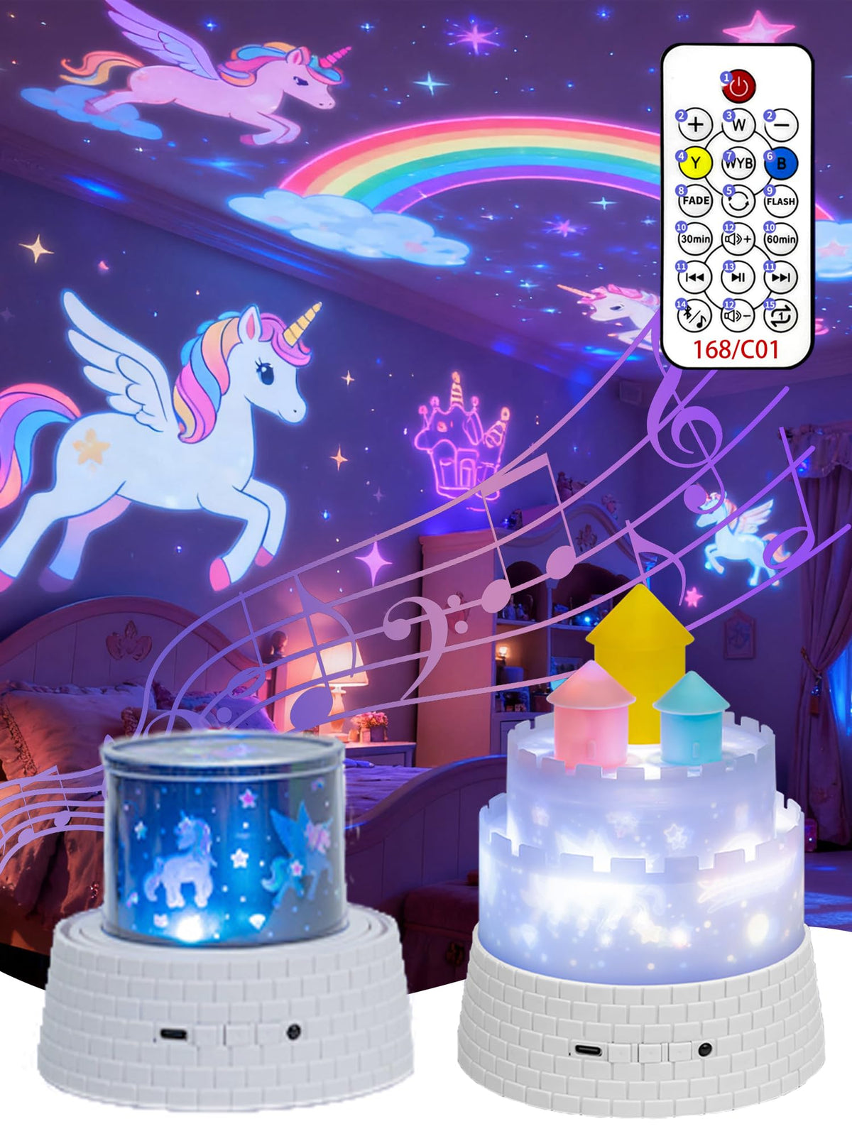 GDSZBYSM carousel projector night light with unicorn projection for kids.