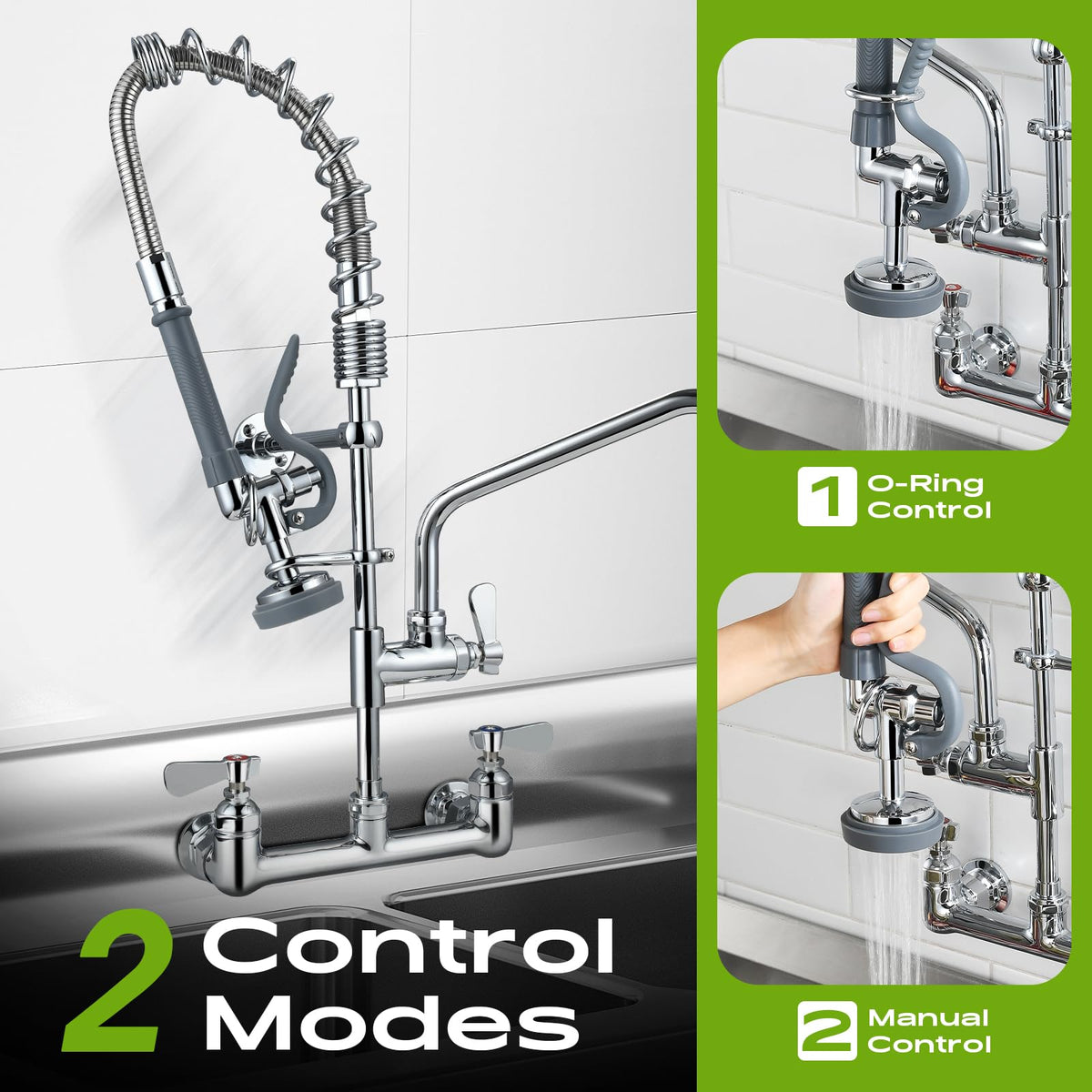 Gdyfdskin wall-mounted faucet with 10-inch swing reaches all sink areas