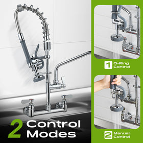 Gdyfdskin wall-mounted faucet with 10-inch swing reaches all sink areas