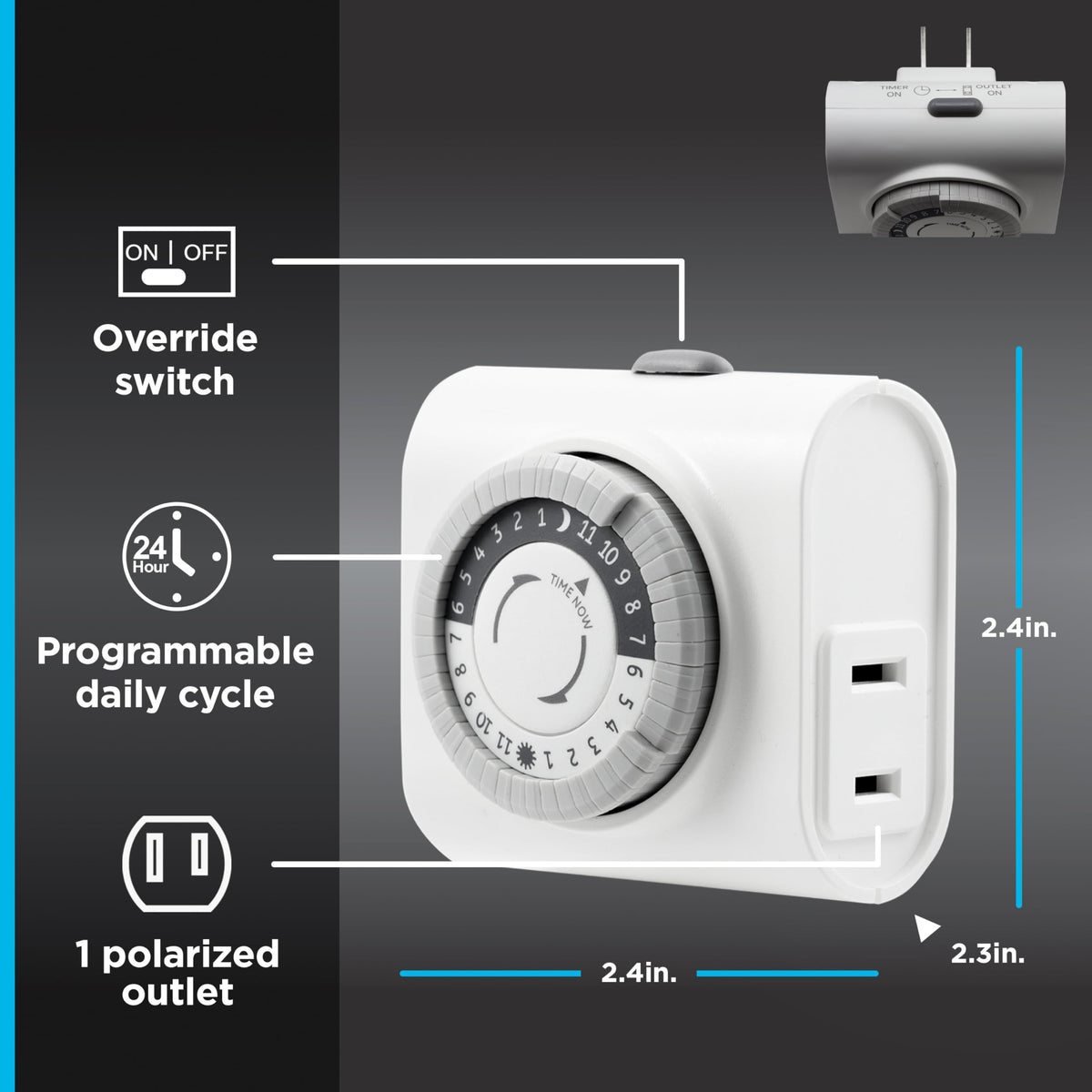 GE 24-Hour timer indoor use blends with décor in a white finish.