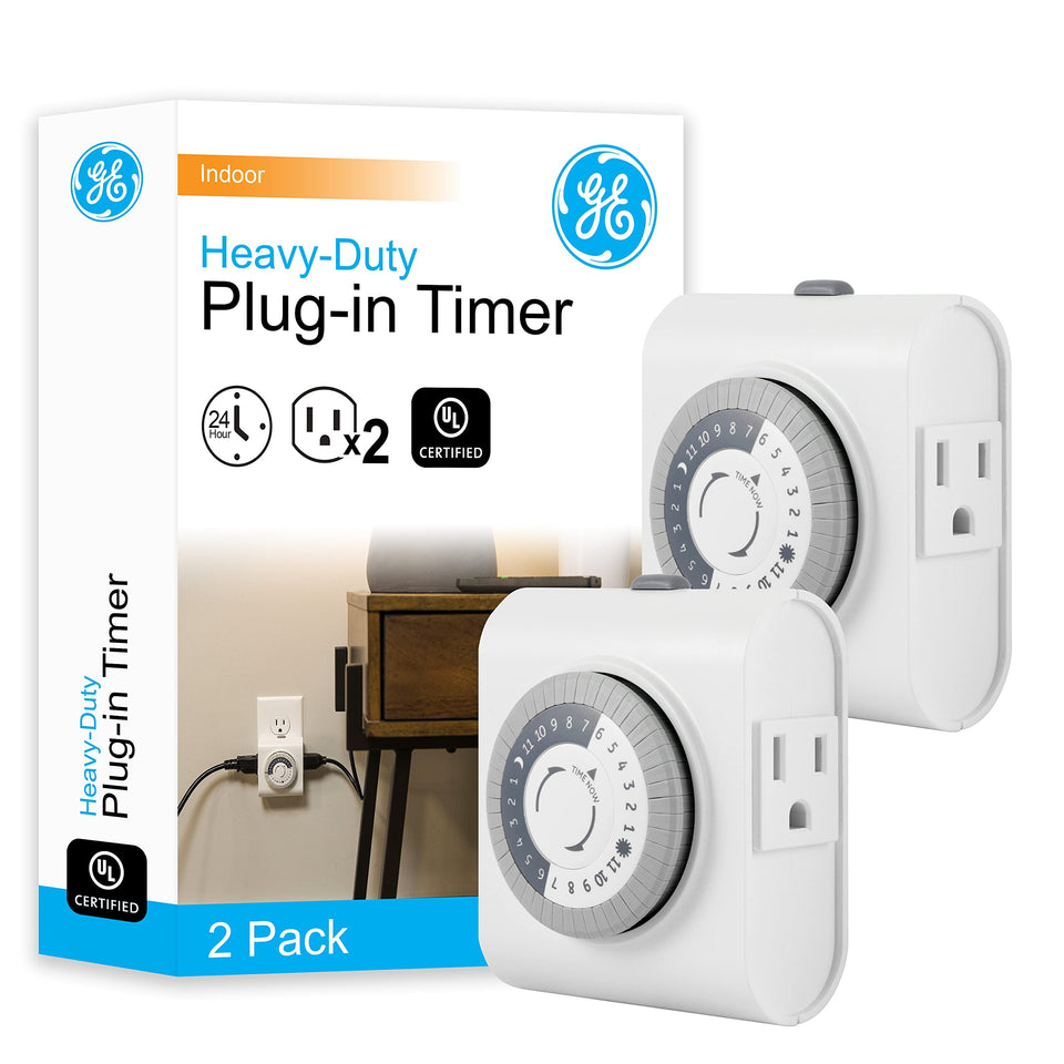 GE 24-hour mechanical timer switch with dual outlets for indoor lighting automation
