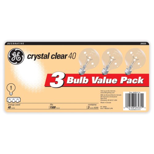 GE 26535 40-Watt G25 bulbs in box packaging for easy replacement.