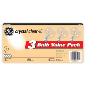 GE 26535 40-Watt G25 bulbs in box packaging for easy replacement.