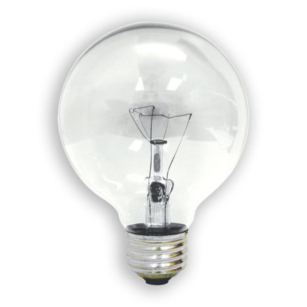 GE 26535 40-Watt G25 crystal clear globe bulbs for warm, classic illumination.