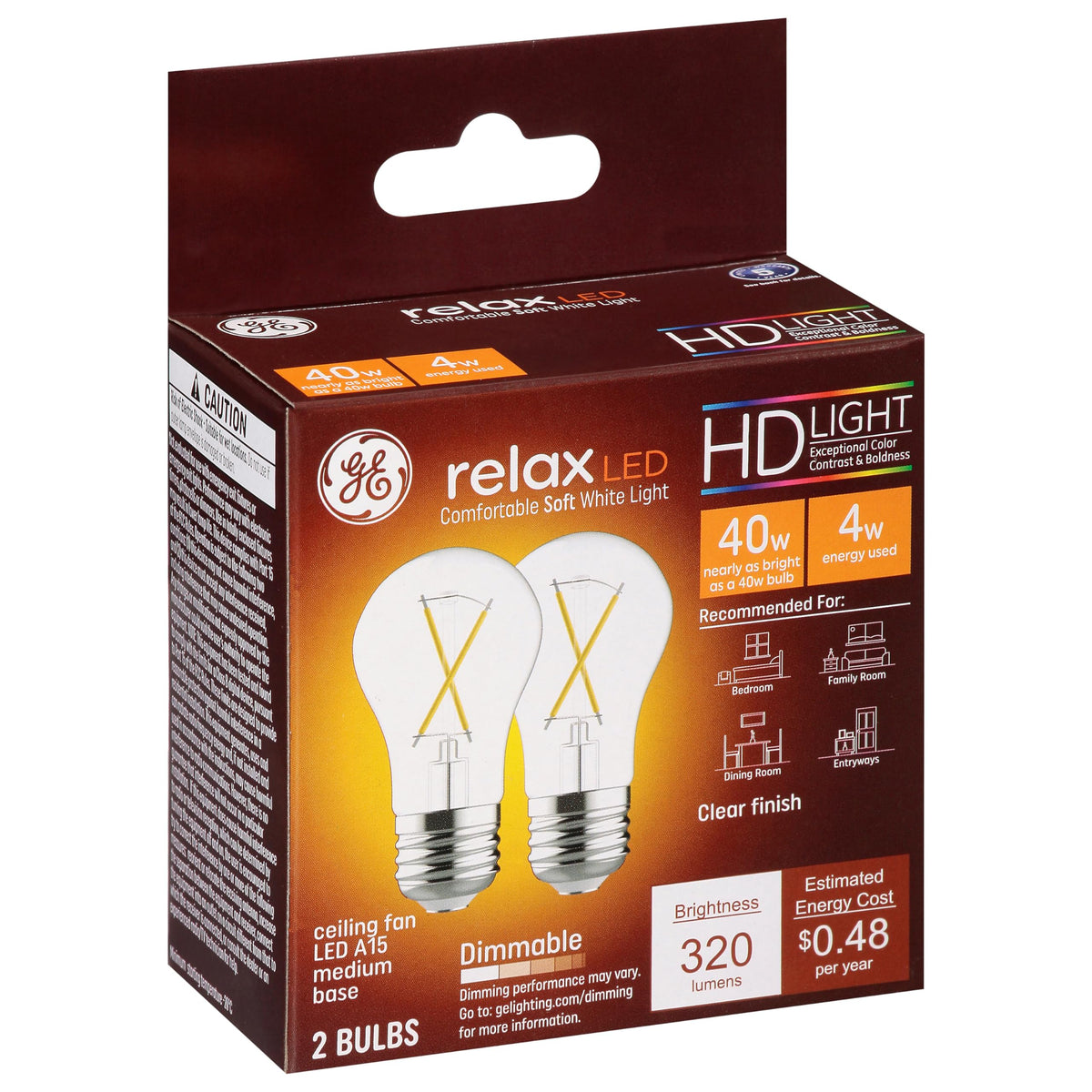 GE 31313 Relax HD LED bulb delivers warm white light for cozy spaces and enhanced color clarity