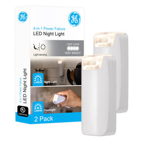GE 4-in-1 power outage light plugged in as a gentle night light.