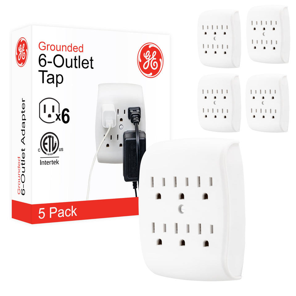 GE 6-outlet grounded tap expanding a wall outlet for a busy home office