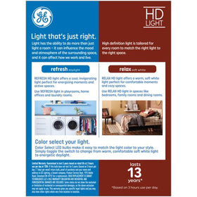 GE A19 LED 8W dimmable bulb ready for customizable brightness in living spaces.