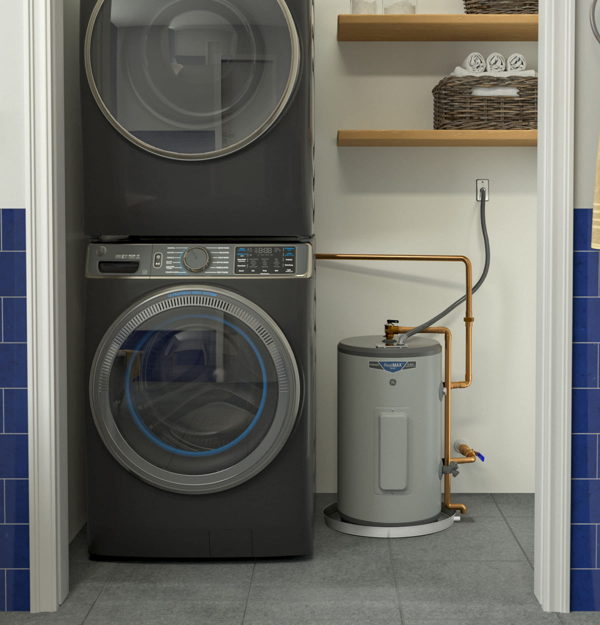 GE Appliances point-of-use installation setup enables hot water near kitchens and baths.