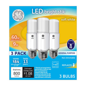 GE Bright Stik bulb in fixture demonstrates sleek cylindrical design for versatile lamps.