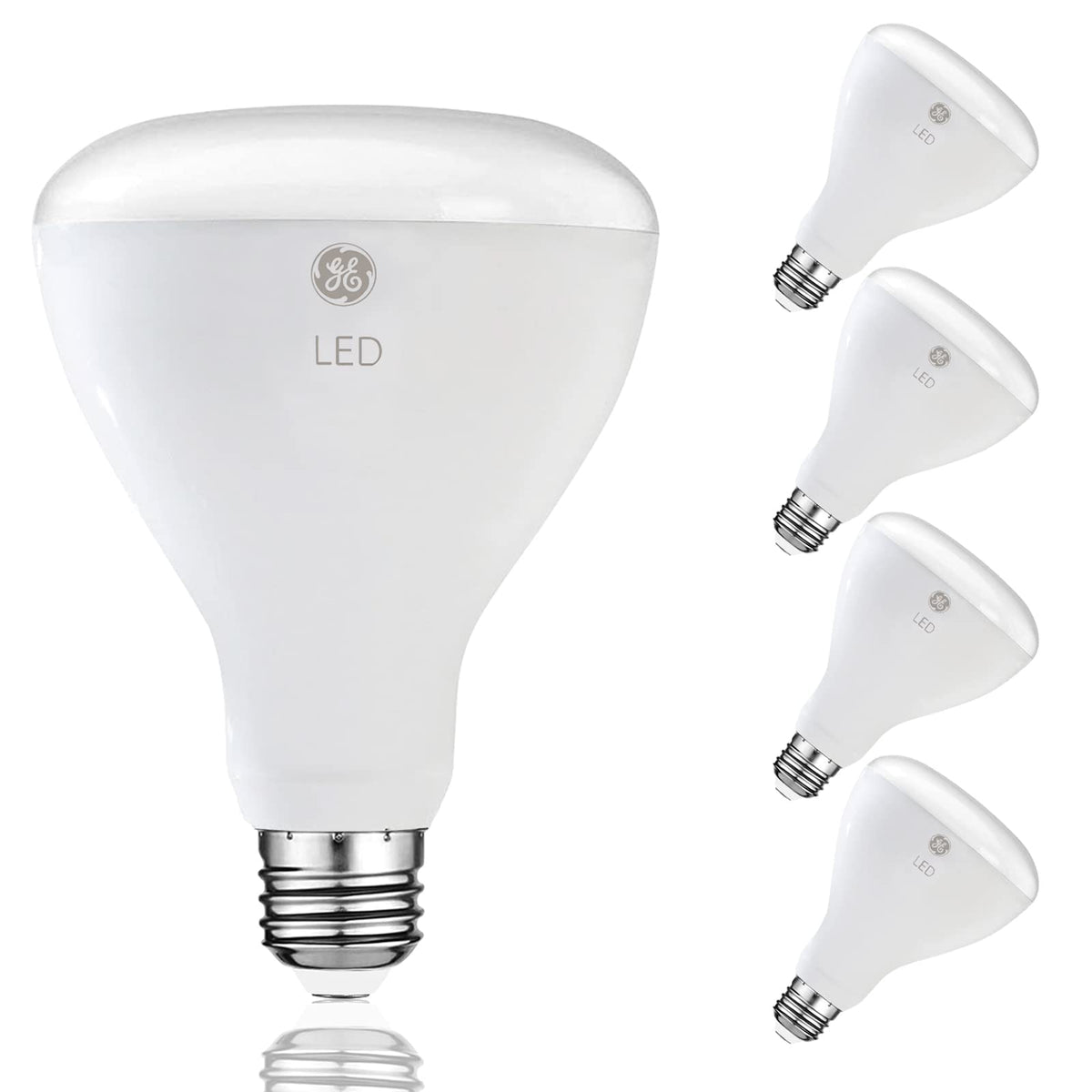GE Daylight BR30 LED bulb with 650 lumens in a bright indoor room