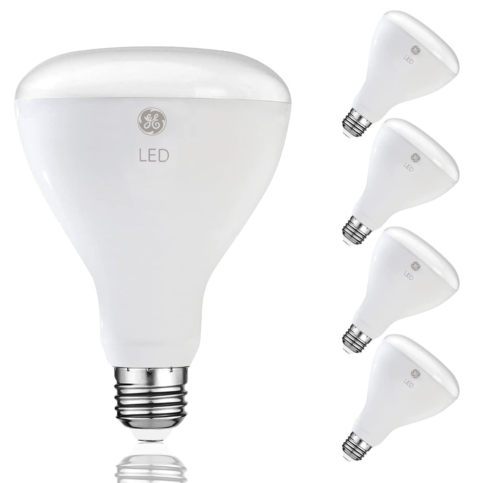 GE Daylight BR30 LED bulb with 650 lumens in a bright indoor room