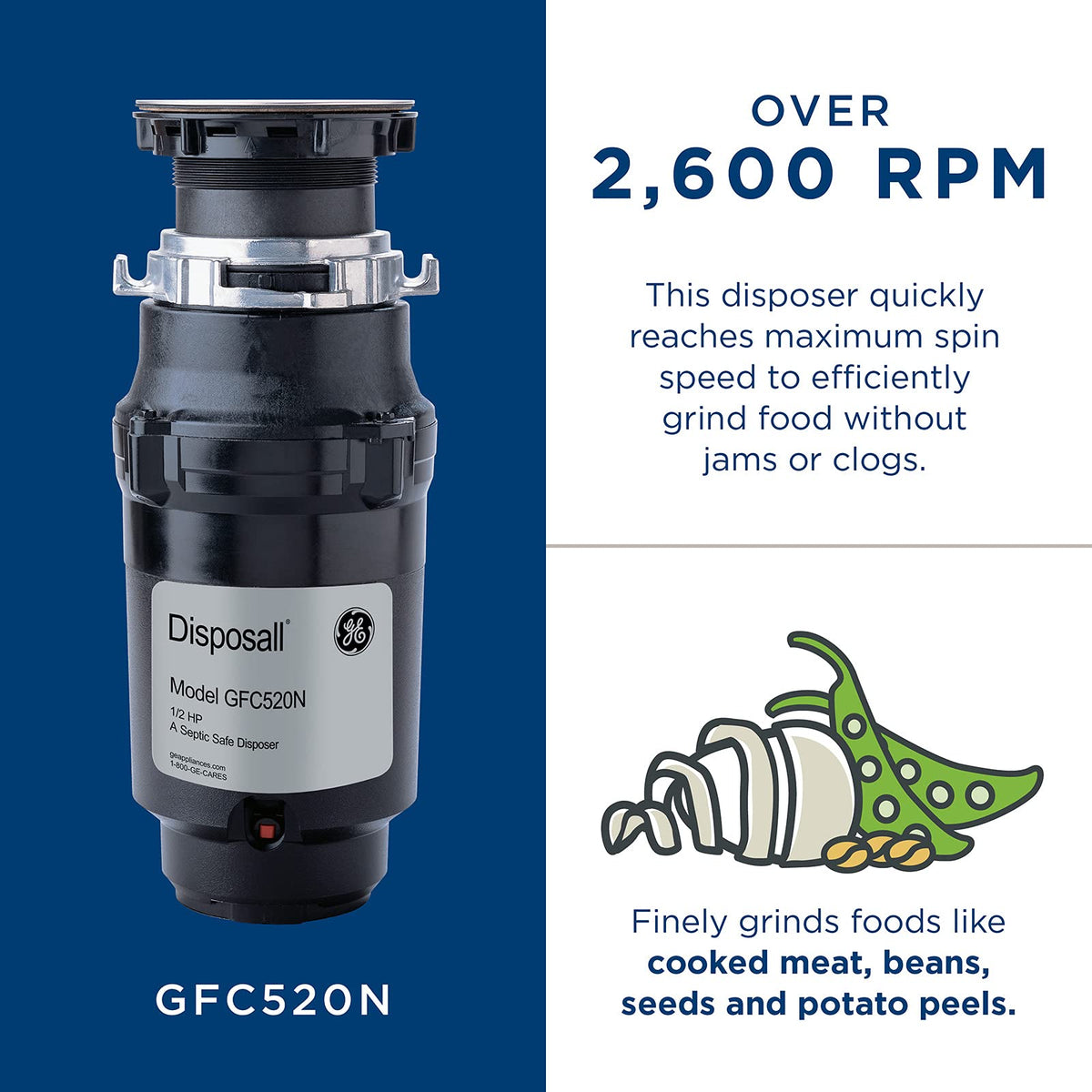 GE Disposall anti-jam design prevents clogs during heavy use