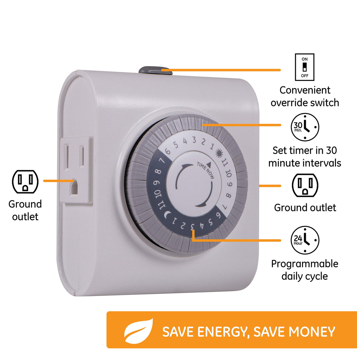 GE dual-outlet timer setup ready to power two devices