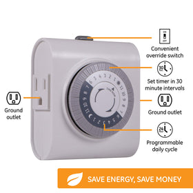 GE dual-outlet timer setup ready to power two devices