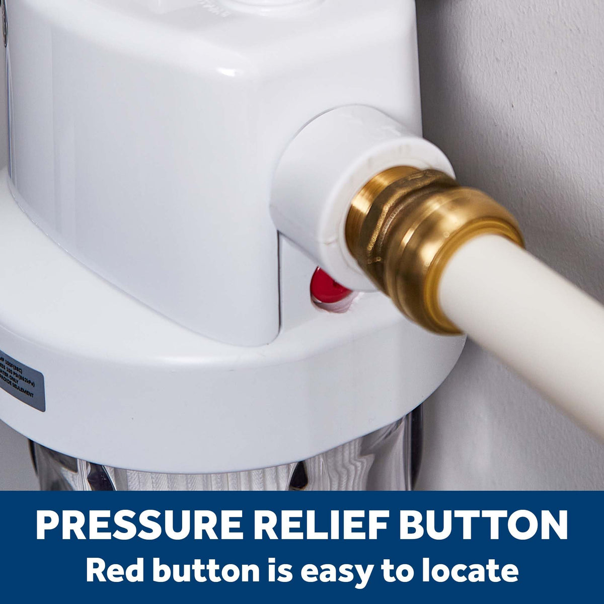 GE front-view filter housing indicates compact setup for basement or utility rooms