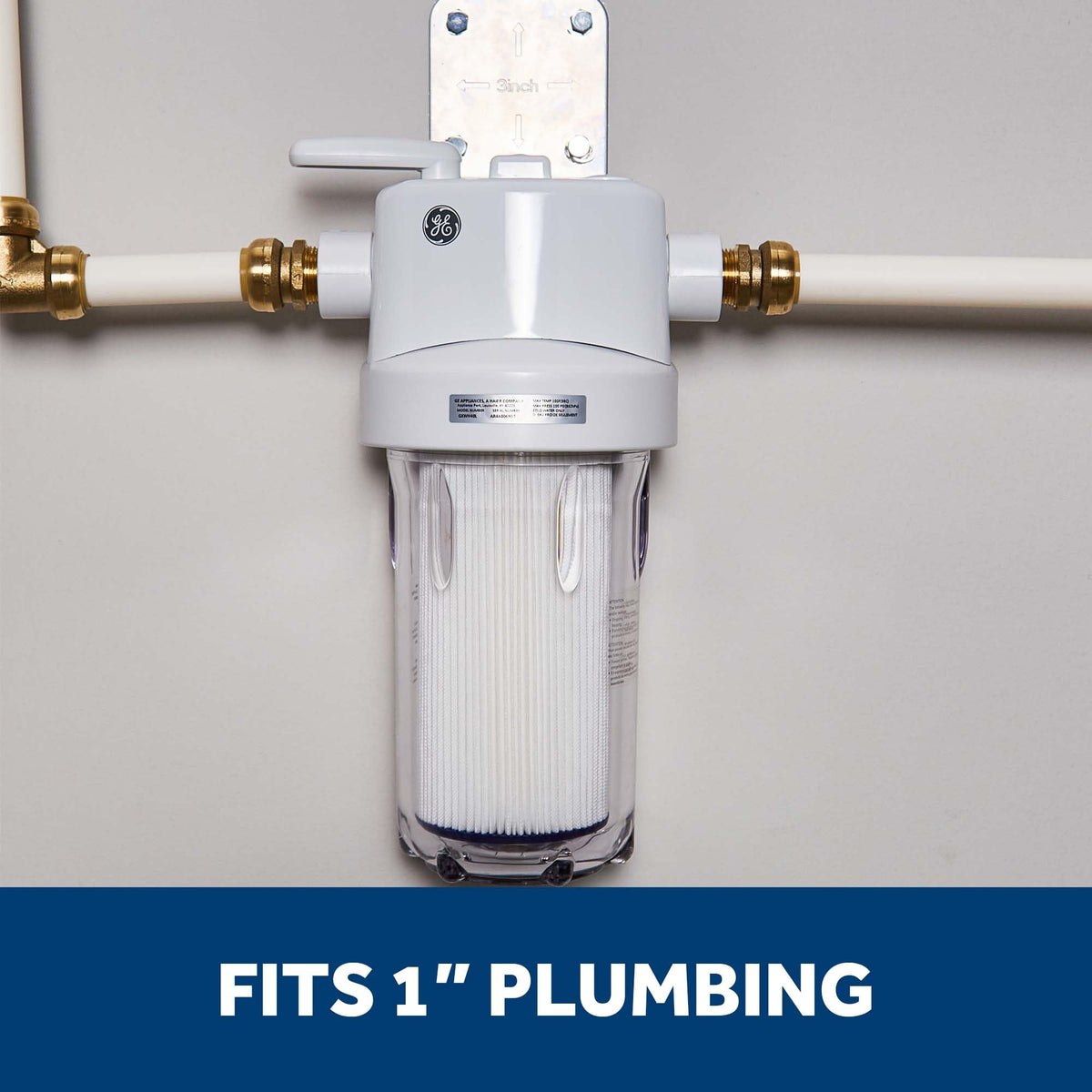 GE heavy-duty filtration housing reduces sediment and rust in the water line