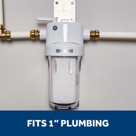 GE heavy-duty filtration housing reduces sediment and rust in the water line