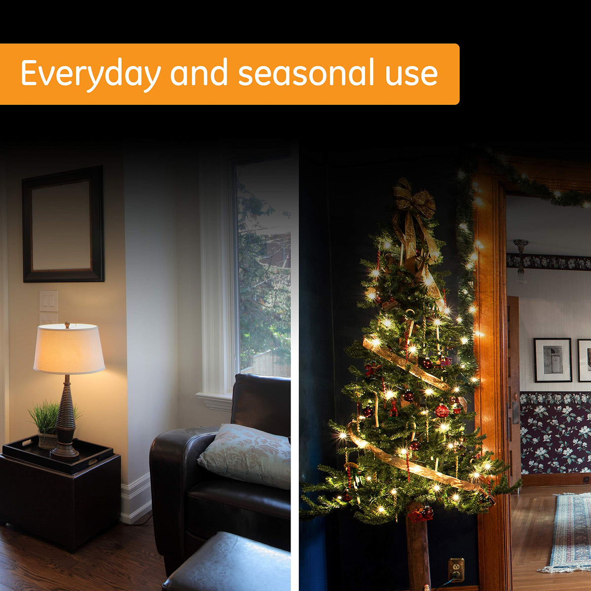 GE holiday lights and decor powered by timer for automatic schedules