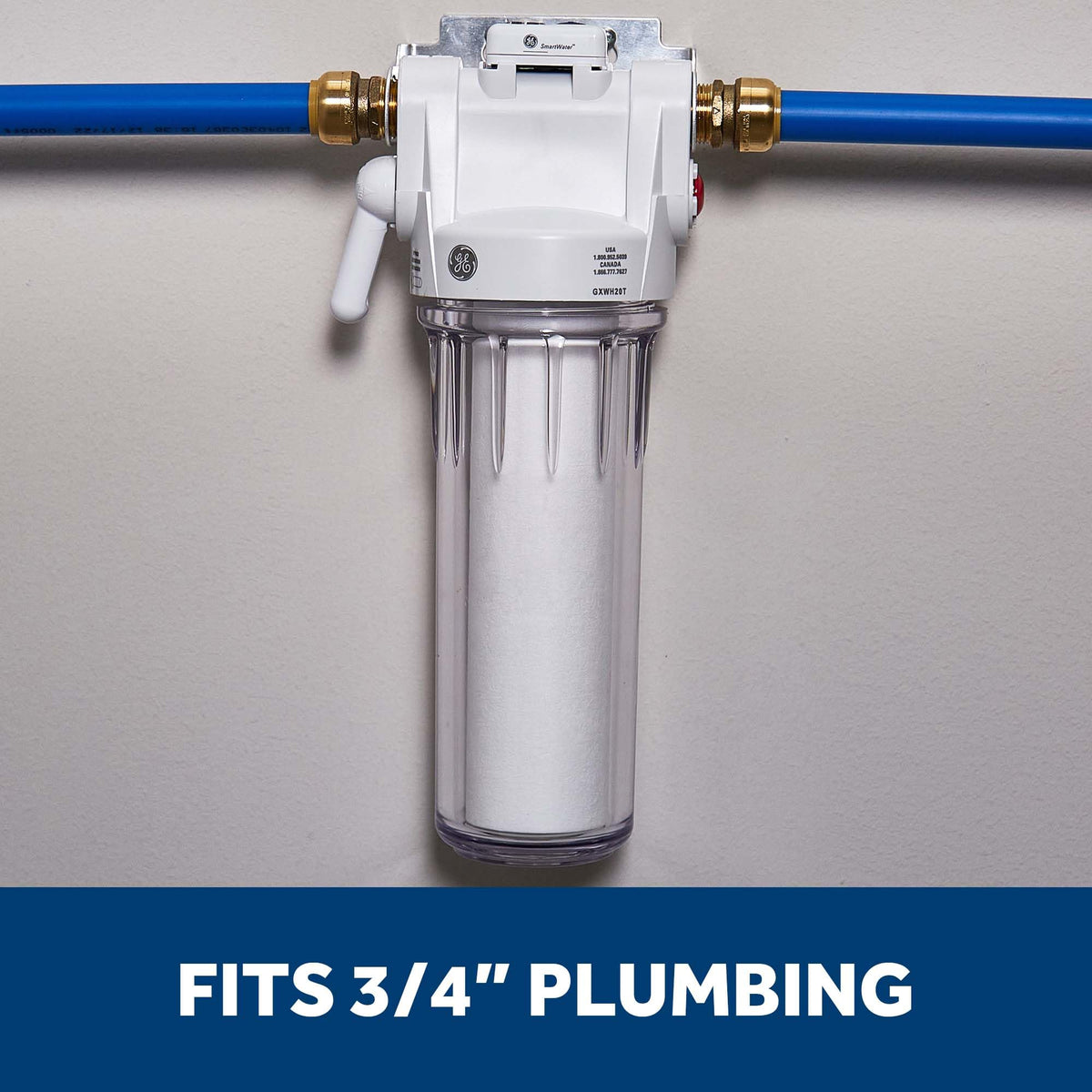 GE installation kit with 3/4-inch plumbing enables quick, straightforward setup.