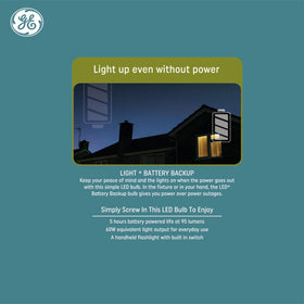 GE LED+ Battery Backup bulb glows at 650 lumens during outage