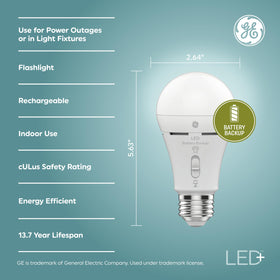 GE LED+ Battery Backup bulb long lifespan reduces replacements
