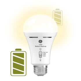 GE LED+ Battery Backup bulb in outage-ready lighting setup