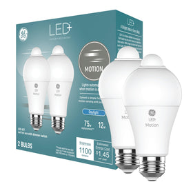 GE LED+ motion sensor light bulb angled view for hands-free hallway lighting