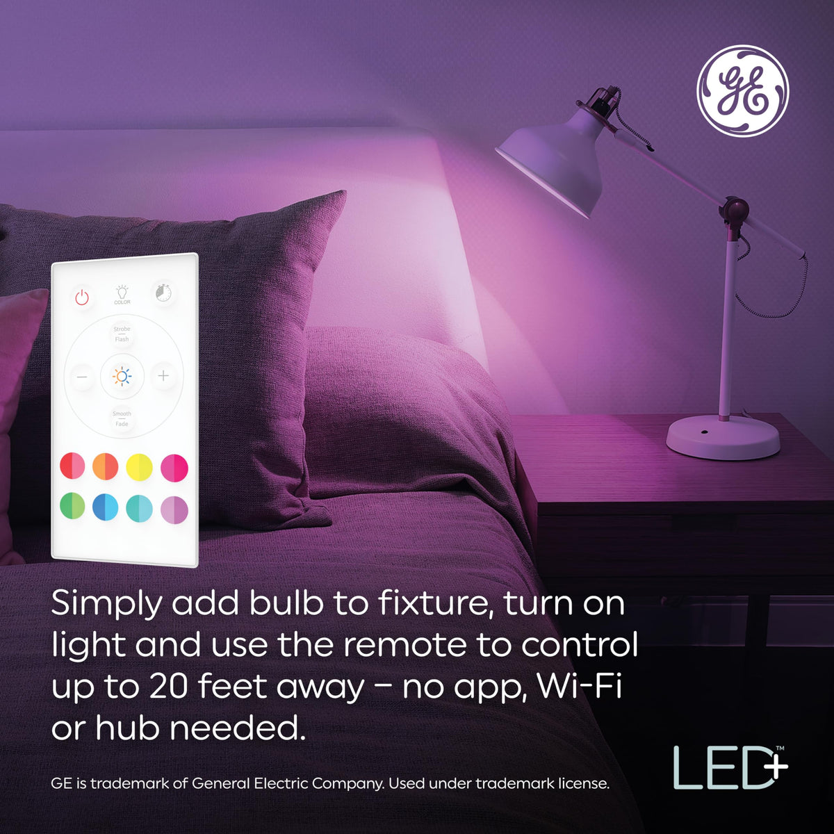 GE LED+ bulbs with 20-foot remote range enabling easy group control