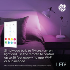 GE LED+ bulbs with 20-foot remote range enabling easy group control