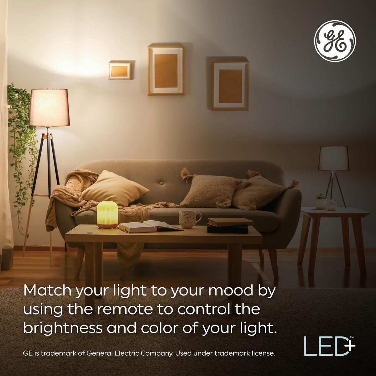 GE LED+ dimmable color bulbs with remote for adjustable brightness