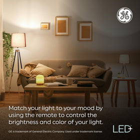 GE LED+ dimmable color bulbs with remote for adjustable brightness