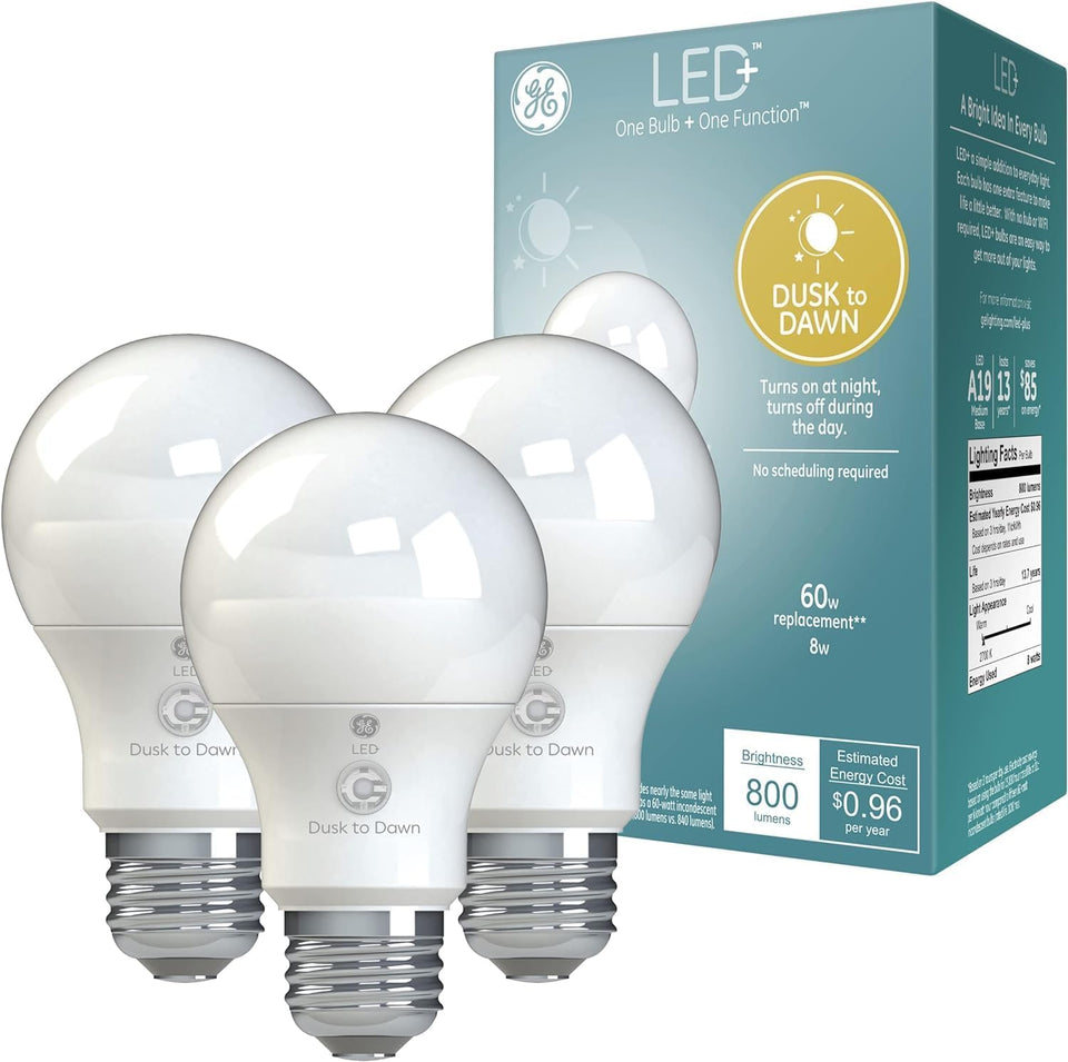 GE LED+ dusk-to-dawn outdoor bulb lights porch automatically