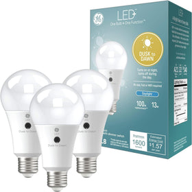 GE LED+ Dusk to Dawn A21 bulb in outdoor fixture with automatic dusk to dawn operation