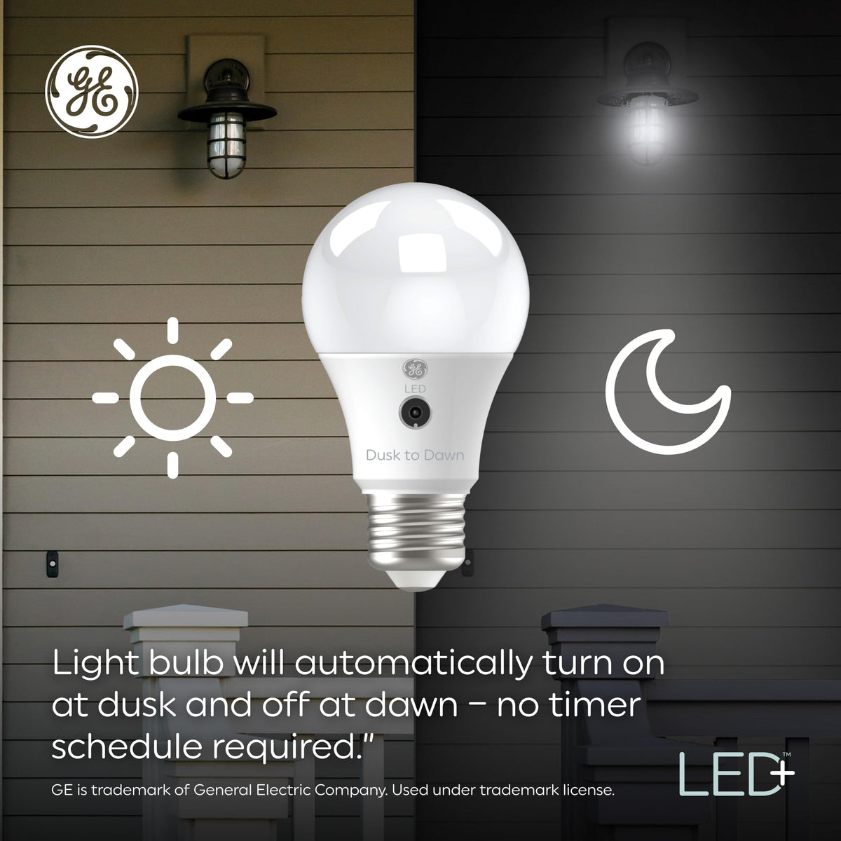 GE LED+ Dusk to Dawn energy-saving outdoor bulb