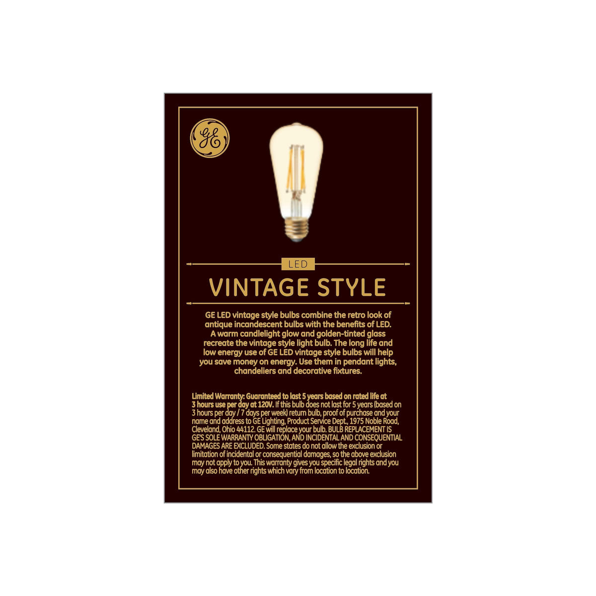 GE Lighting dimmable Edison LED bulb shown in a visible fixture for stylish interiors.