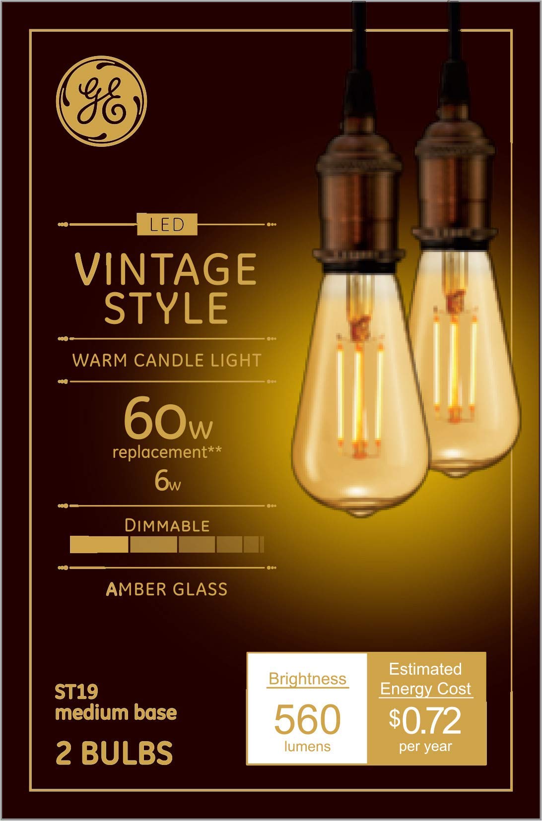 GE Lighting warm candle glow Edison LED bulb, dimmable for cozy dining atmospheres.