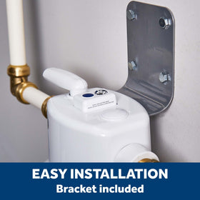 GE one-inch plumbing connection demonstrates straightforward basement installation