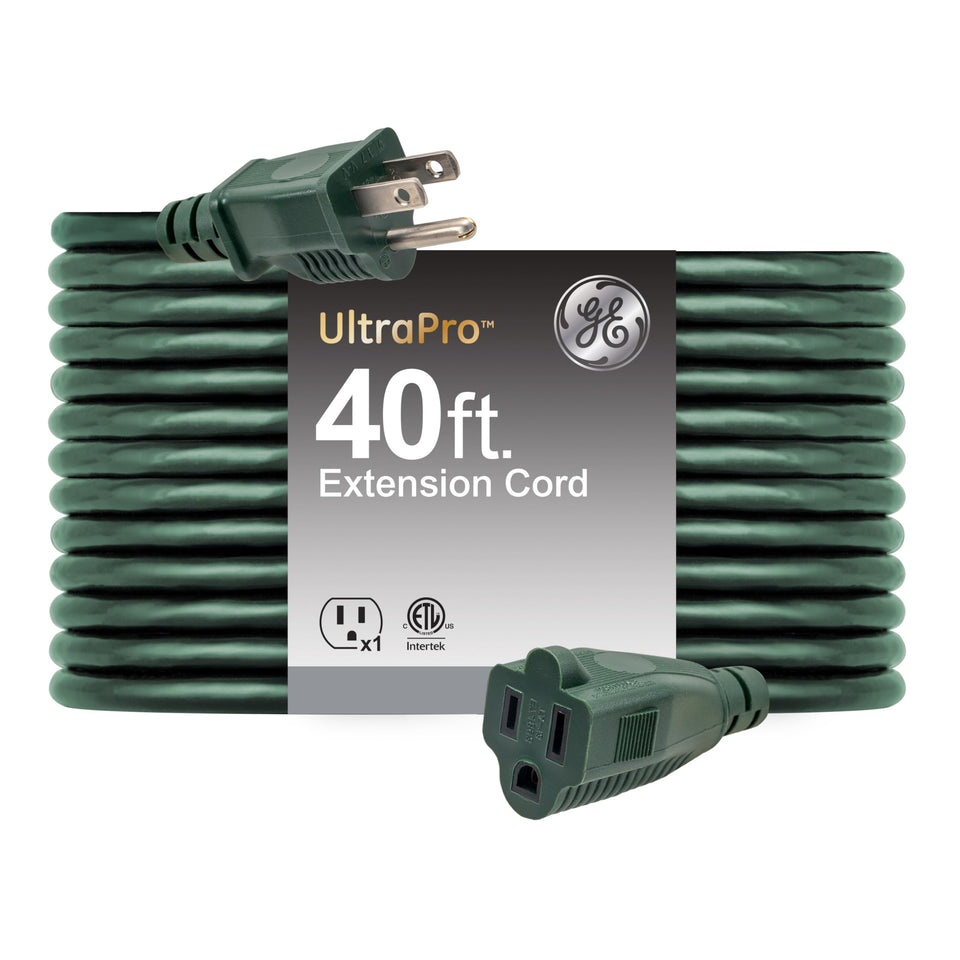 GE outdoor extension cord 40 feet with green jacket ready for yard use