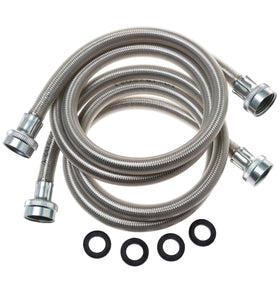 GE PM14X10005 stainless steel washing hoses, 4ft, durable connections for laundry setup.