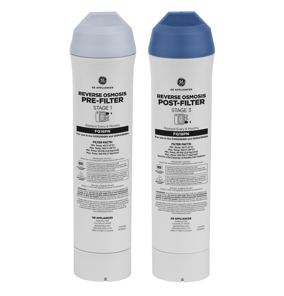 GE Pre & Post Filter Set installation shows under-sink setup for cleaner-tasting water