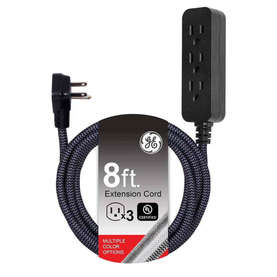 GE Pro 3-Outlet Extension with 8ft braided cord, durable and tangle-resistant