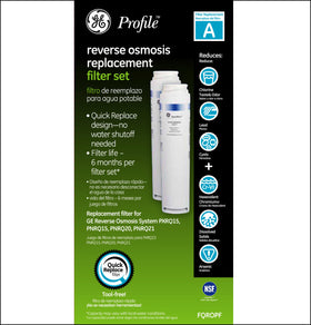 GE Profile FQROPF pre-post filter set shown for comprehensive purification