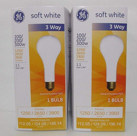 GE PS25 Soft White 3-Way 300W bulb pair offers strong illumination for task and ambient lighting.
