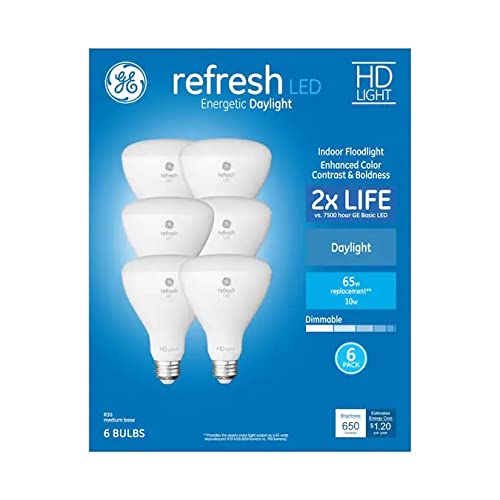 GE Refresh 6-pack BR30 LED bulbs for energy-efficient indoor lighting