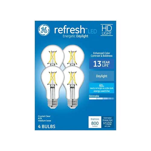 GE Refresh HD Daylight 4-pack bulbs for bright, energy-efficient lighting in busy rooms