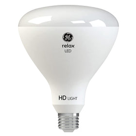 GE Relax HD BR40 packaging image highlights LED replacement option for homes.
