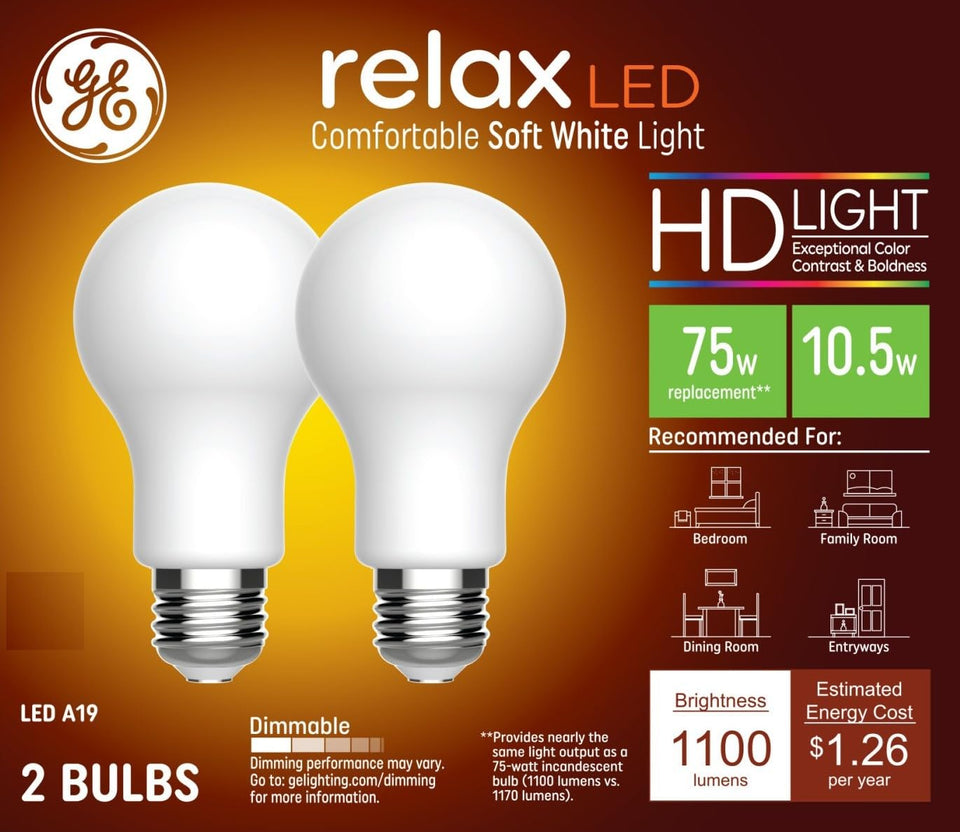 GE Relax HD LED 75W replacement bulb delivers soft white light for cozy rooms and flexible dimming
